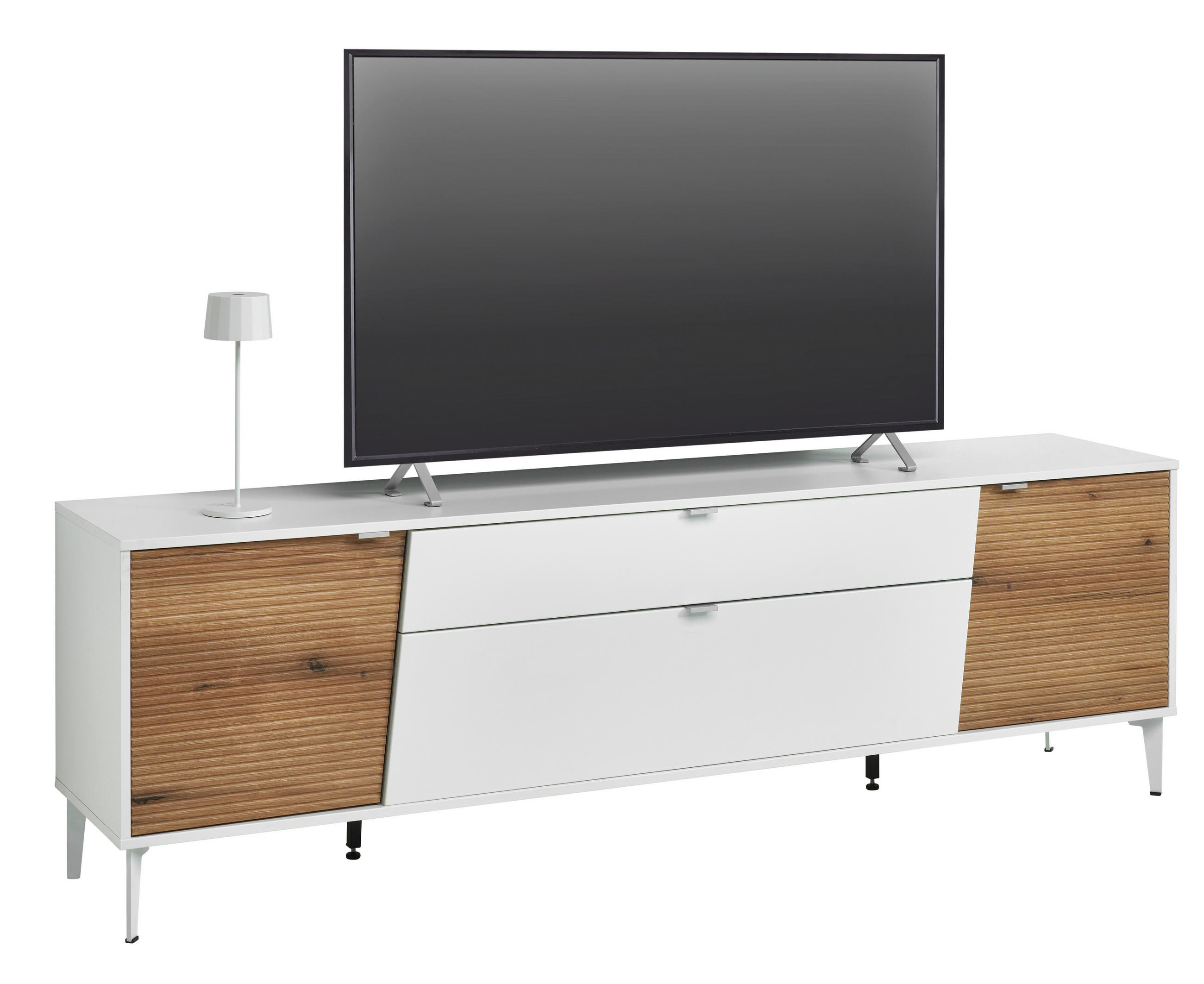 LOWBOARD Weiß, Eichefarben  197/62/40 cm  - Eichefarben/Silberfarben, KONVENTIONELL, Holzwerkstoff/Metall (197/62/40cm) - Stylife