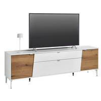 LOWBOARD Weiß, Eichefarben  197/62/40 cm  - Eichefarben/Silberfarben, KONVENTIONELL, Holzwerkstoff/Metall (197/62/40cm) - Stylife