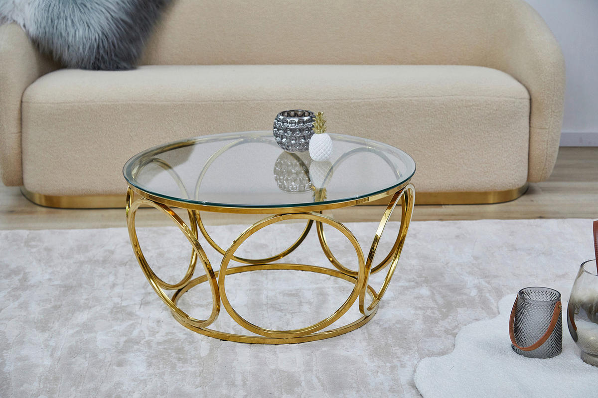 COUCHTISCH Sicherheitsglas, Klarglas 80/80/40 cm rund Klar, Goldfarben  - Klar/Goldfarben, Design, Glas/Metall (80/80/40cm) - Livetastic