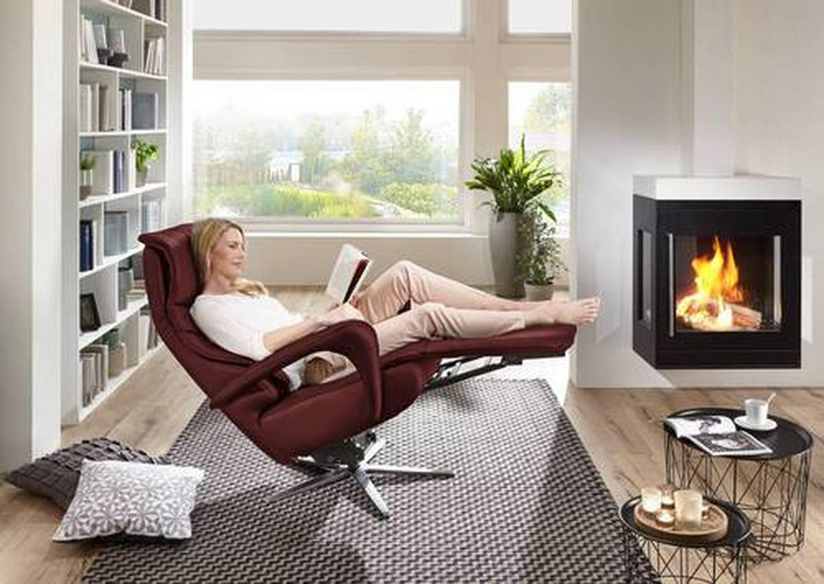 RELAXSESSEL in Leder Brombeere  - Edelstahlfarben/Brombeere, Design, Leder/Metall (75/106/88cm) - Dieter Knoll