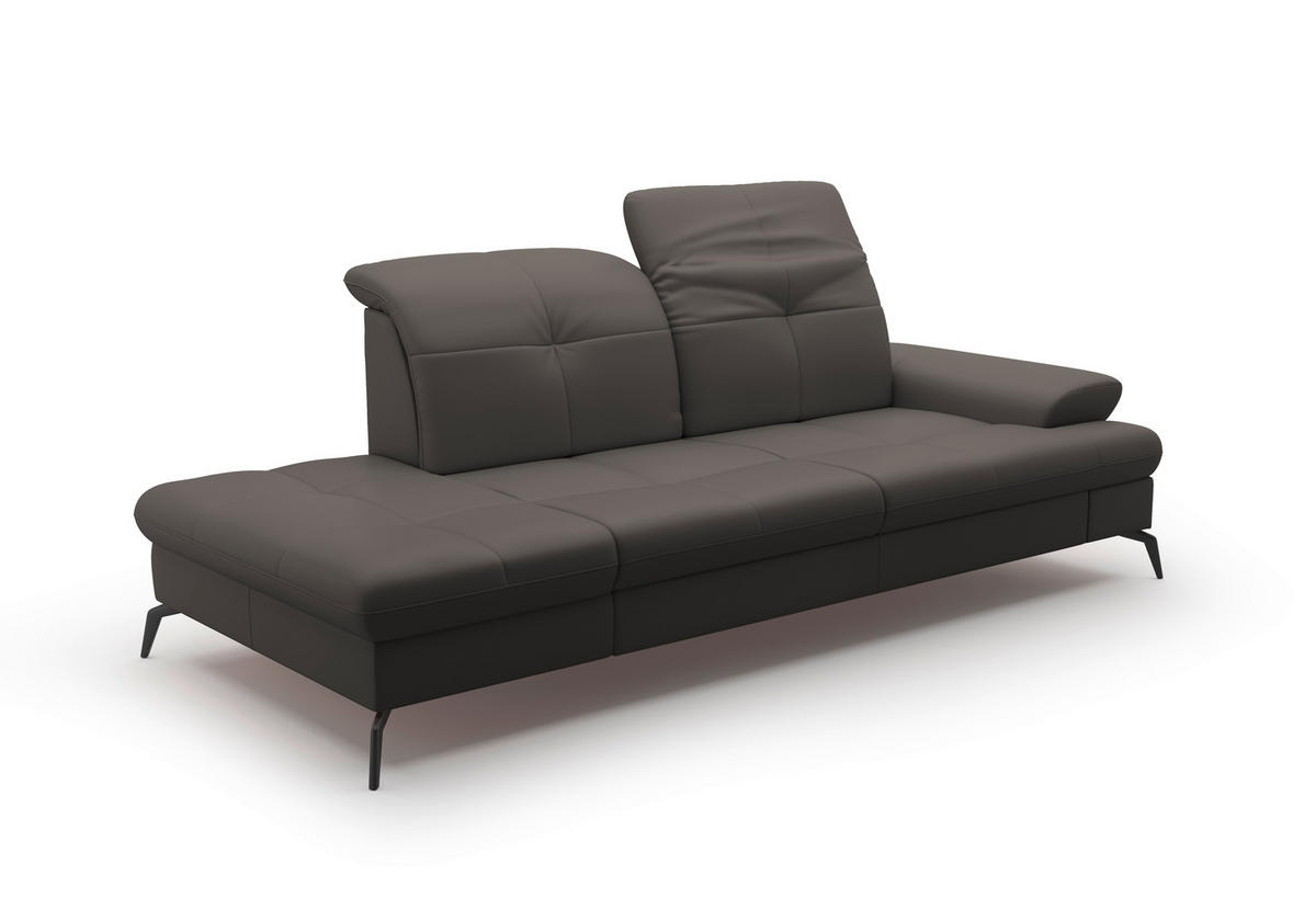 RÉCAMIERE Anthrazit Kombination Echtleder/Stoff Vliesstoff  - Anthrazit/Schwarz, KONVENTIONELL, Leder/Textil (231/90/122cm) - Sit & More