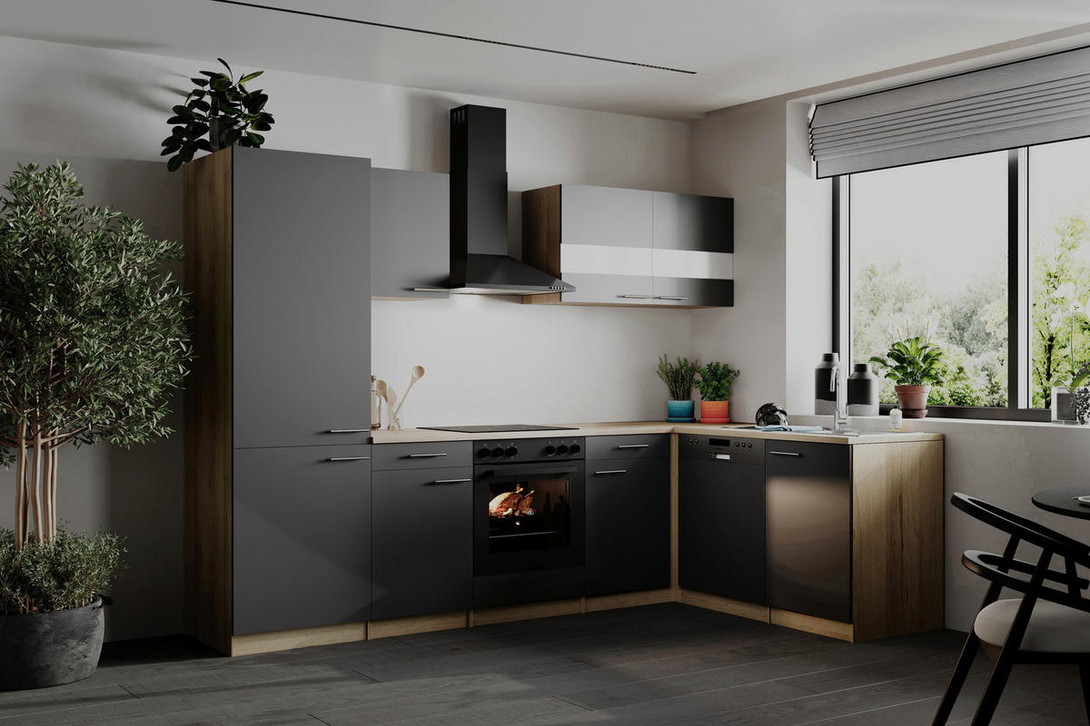 HÖRNKÖK 280/172 cm  i grå  - stålfärgad/grå, Basics, metall/trämaterial (280/172cm) - Respekta