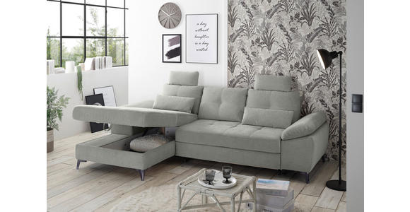 ECKSOFA Hellgrau Mikrovelours  - Chromfarben/Hellgrau, KONVENTIONELL, Kunststoff/Textil (170/270cm) - Carryhome