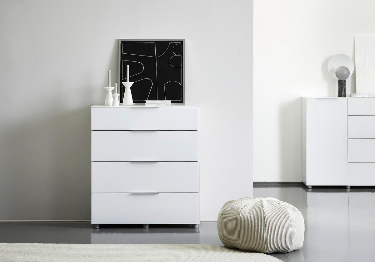 KOMODA, vysoce lesklá bílá, 90/101/40 cm - šedá/barvy chromu, Basics, kov/kompozitní dřevo (90/101/40cm) - Voleo
