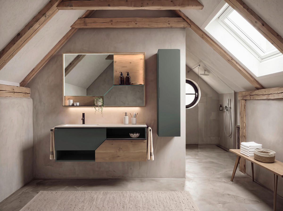 WASCHTISCHKOMBI 128,4 cm  - Taupe/Eichefarben, LIFESTYLE, Holz/Keramik (128,4cm) - Voglauer