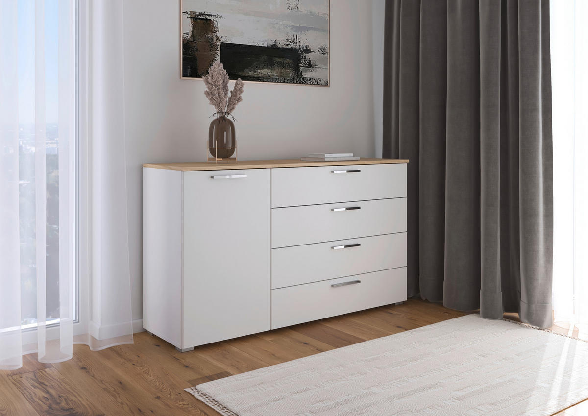KOMMODE  in 140/81/42 cm  - Chromfarben/Eichefarben, KONVENTIONELL, Holzwerkstoff (140/81/42cm) - Rauch Möbel