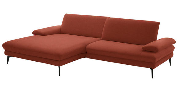 ECKSOFA  in Chenille, Flachgewebe Terracotta  180/284 cm  - Terracotta/Schwarz, Design, Textil/Metall (180/284cm) - Dieter Knoll