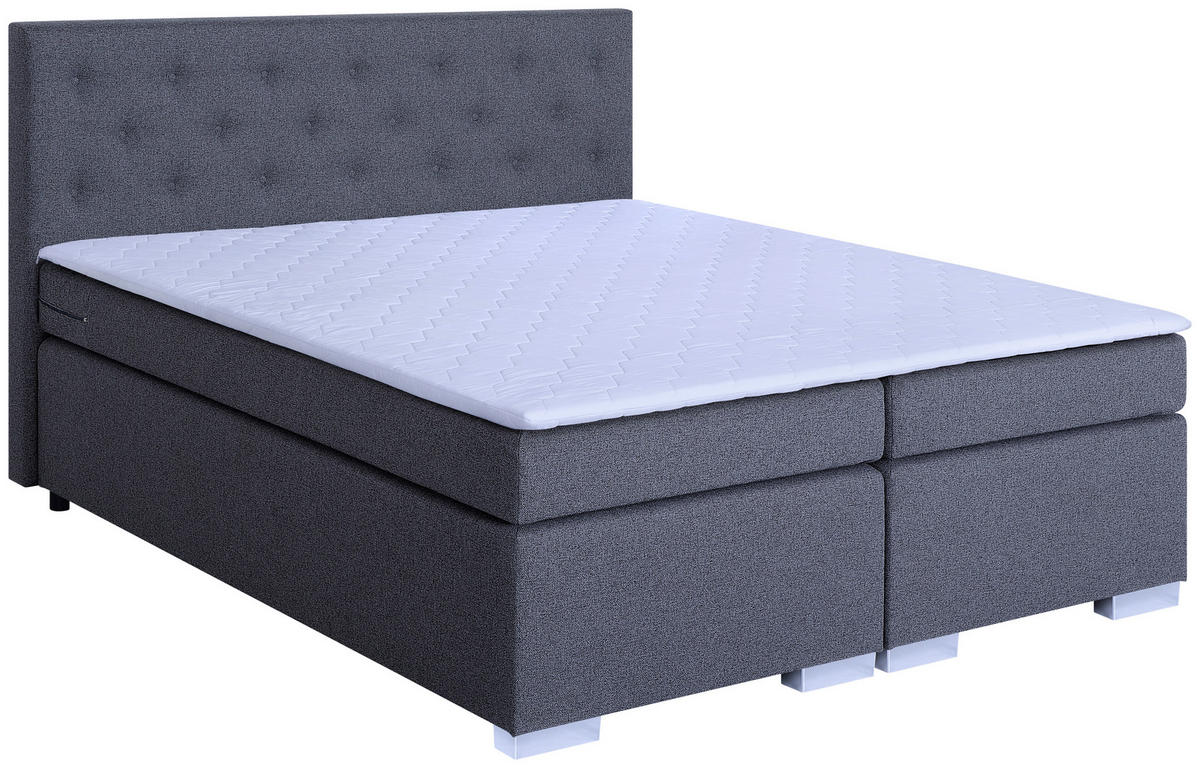 BOXSPRINGBETT 180/200 cm,  in Dunkelgrau, Topper, Matratzen, H3 = fest  - Chromfarben/Dunkelgrau, MODERN, Holzwerkstoff/Textil (180/200cm) - MID.YOU