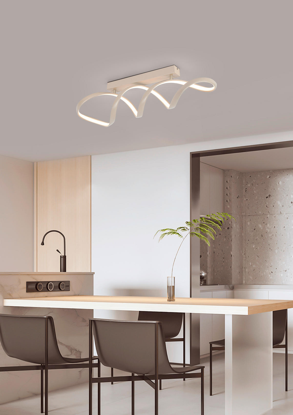 PLAFONIERĂ CU LED - nisipiu, Design, plastic/metal (80/17/23cm) - Novel