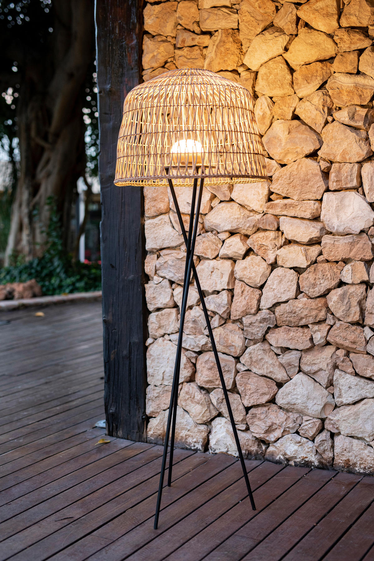 LED-STEHLEUCHTE  49/148/49 cm   - Schwarz, Natur, Naturmaterialien/Metall (49/148/49cm) - New Garden