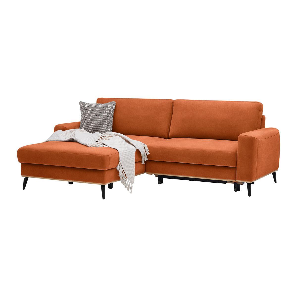 ECKSOFA Lederlook, Mikrofaser Orange  - Schwarz/Orange, Konventionell, Holz/Textil (167/87/234cm) - MID.YOU