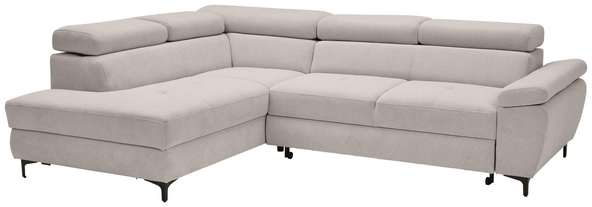 ECKSOFA in Flachgewebe Hellgrau  206/266 cm  - Hellgrau/Schwarz, Design, Textil/Metall (206/266cm) - Stylife
