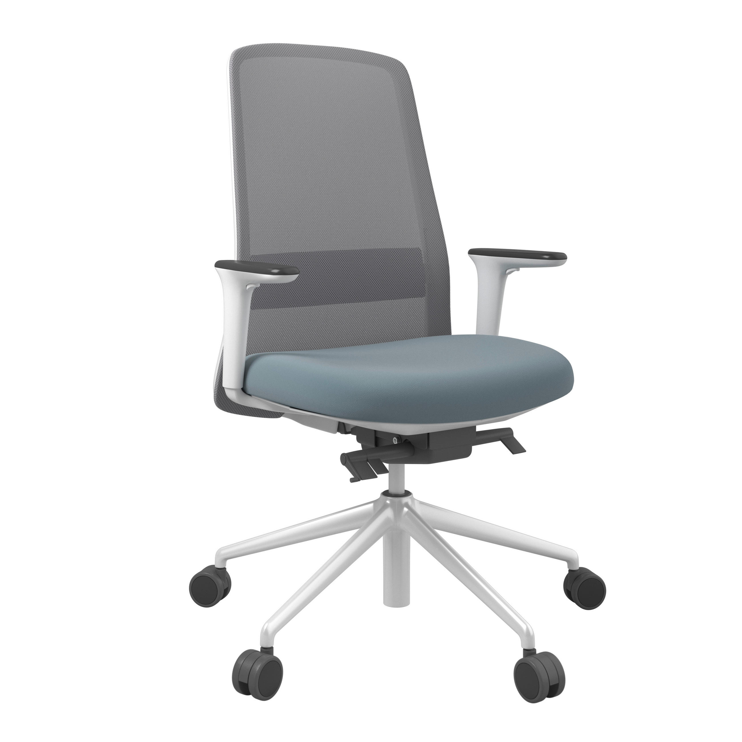 DREHSTUHL Blau, Grau, Weiß  - Blau/Weiß, MODERN, Leder/Kunststoff (70/103-115/70cm)