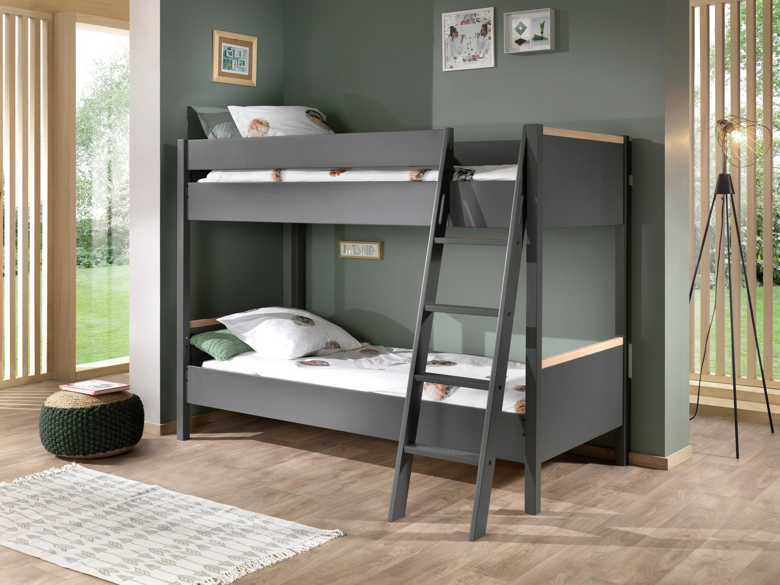 ETAGENBETT - Anthrazit/Naturfarben, MODERN, Holz/Holzwerkstoff (90/200cm) - MID.YOU