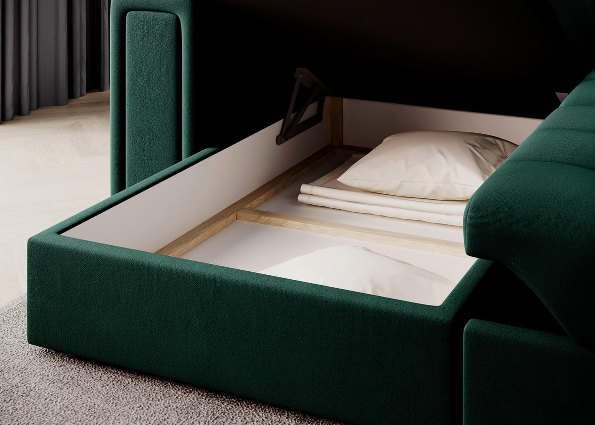 ECKSOFA BLENVI in Plüsch Grün  260/150 cm  - Schwarz/Grün, Design, Kunststoff/Textil (260/150cm) - MID.YOU