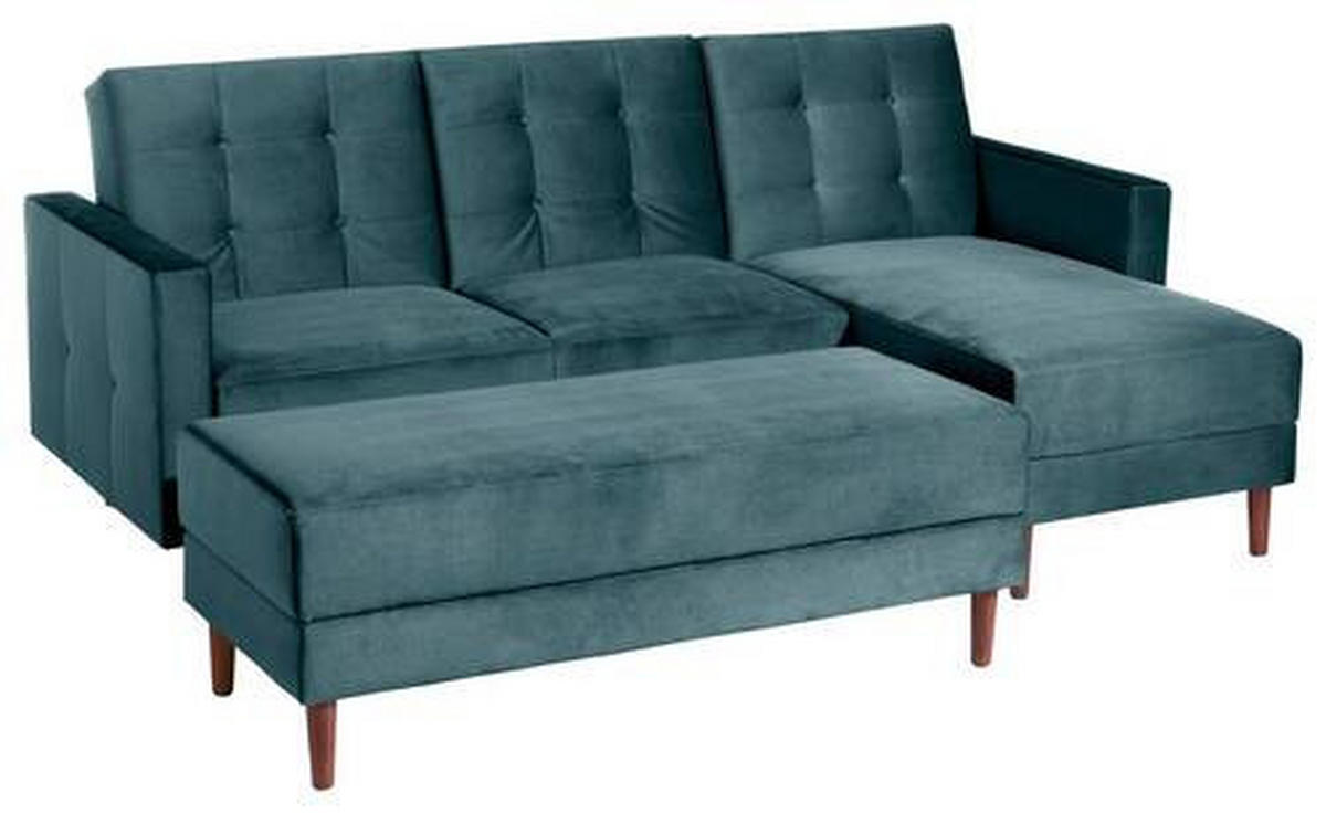 ECKSCHLAFSOFA inkl. Hocker in Blau Textil   - Blau/Eschefarben, Design, Holz/Textil (223/152cm) - Max Winzer