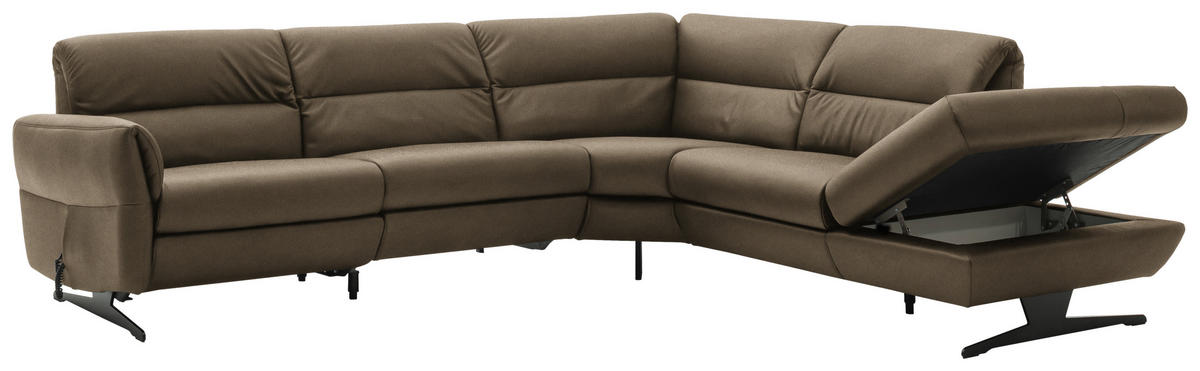 ECKSOFA Hellbraun Echtleder  - Hellbraun/Schwarz, Design, Leder/Metall (286/258cm) - Schöner Wohnen