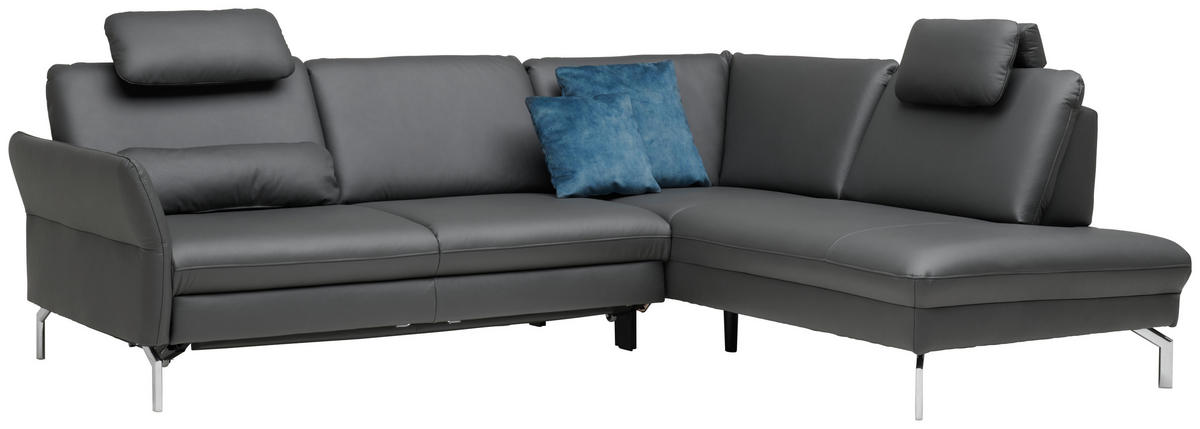 ECKSOFA in Echtleder Anthrazit  284/220 cm  - Anthrazit/Alufarben, KONVENTIONELL, Leder/Metall (284/220cm) - Beldomo Premium
