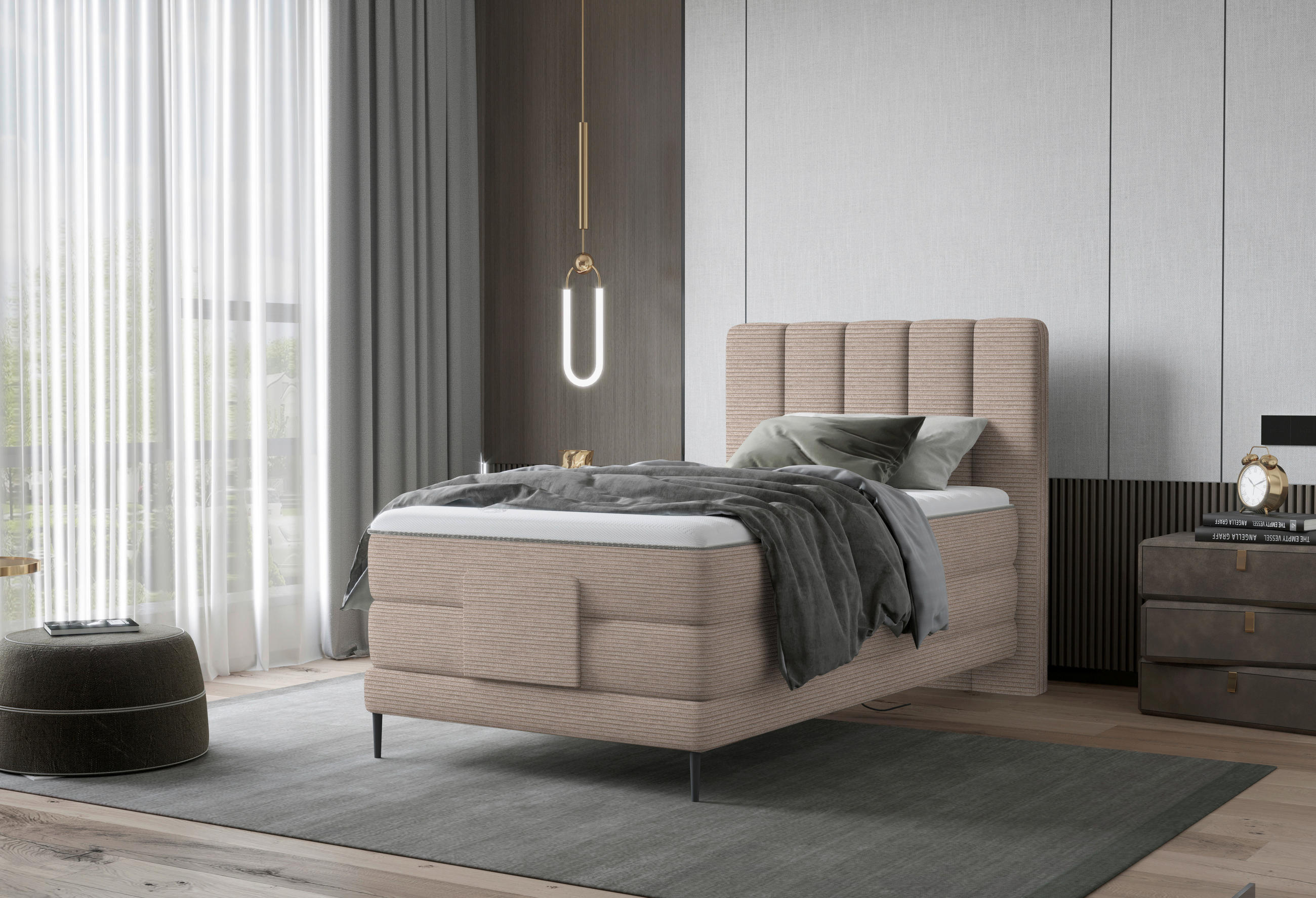 BOXSPRINGBETT 100/200 cm  in Hellbraun  - Hellbraun/Schwarz, Natur, Textil/Metall (100/200cm) - Esposa