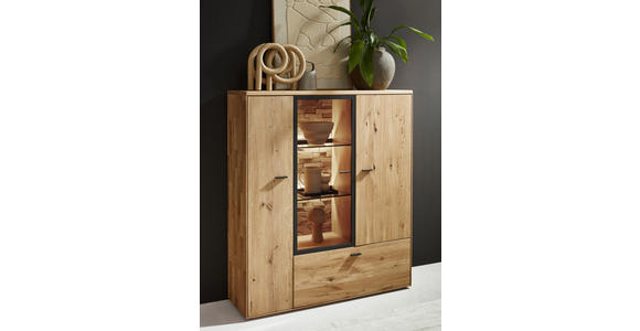 HIGHBOARD 121,9/139,9/37,1 cm  - Wildeiche/Graphitfarben, Natur, Glas/Holz (121,9/139,9/37,1cm) - Valnatura