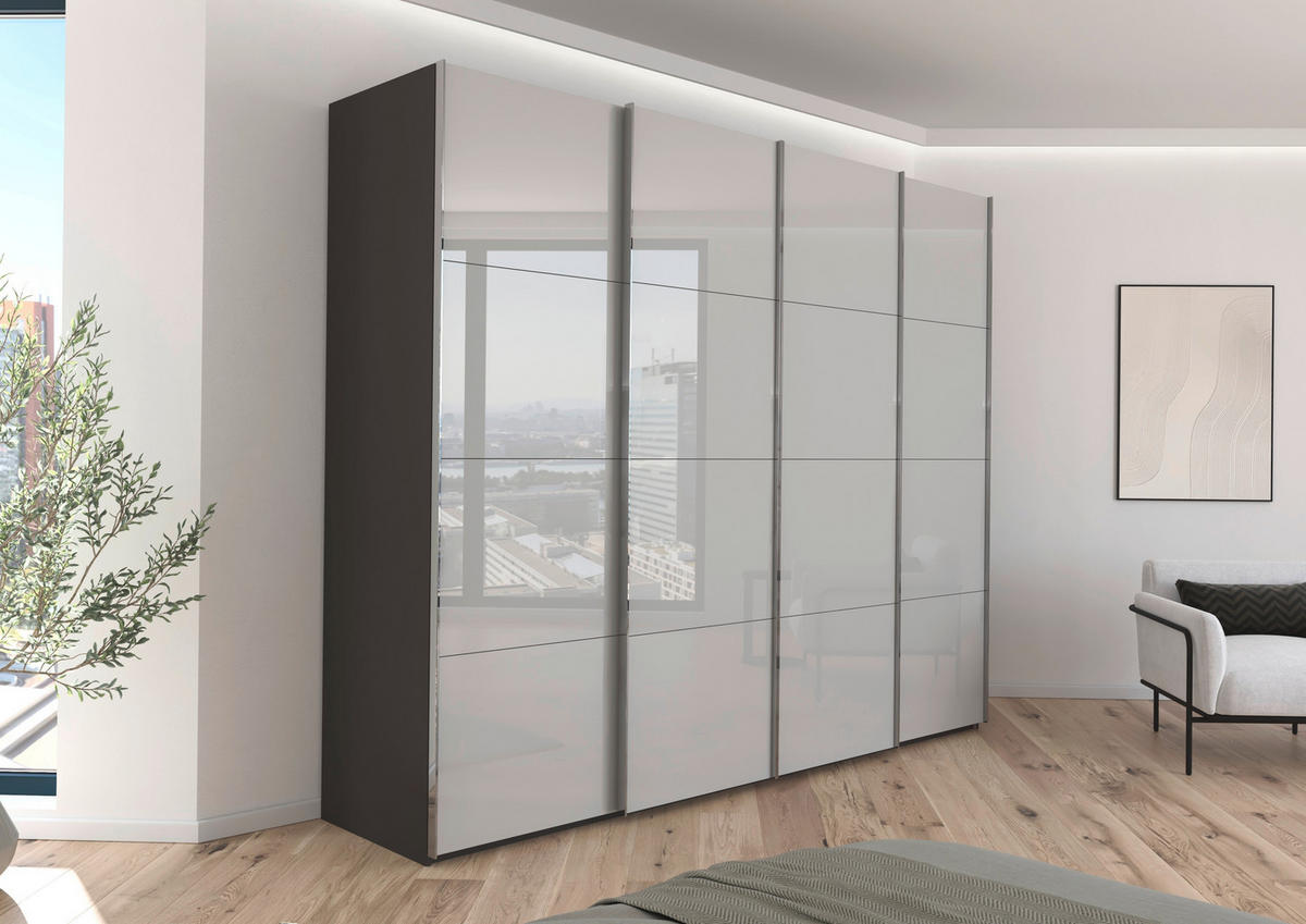SCHWEBETÜRENSCHRANK 271/223/68 cm 4-türig Graphitfarben, Grau  - Chromfarben/Graphitfarben, Design, Glas/Holzwerkstoff (271/223/68cm) - Novel