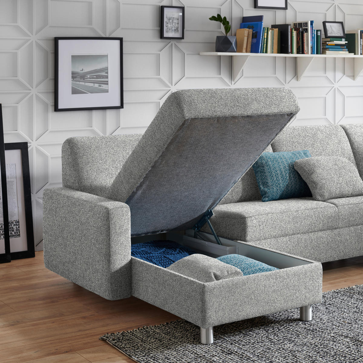 WOHNLANDSCHAFT  in Mikrovelours Naturfarben  - Alufarben/Naturfarben, KONVENTIONELL, Kunststoff/Textil (158/322/236cm) - Sedda