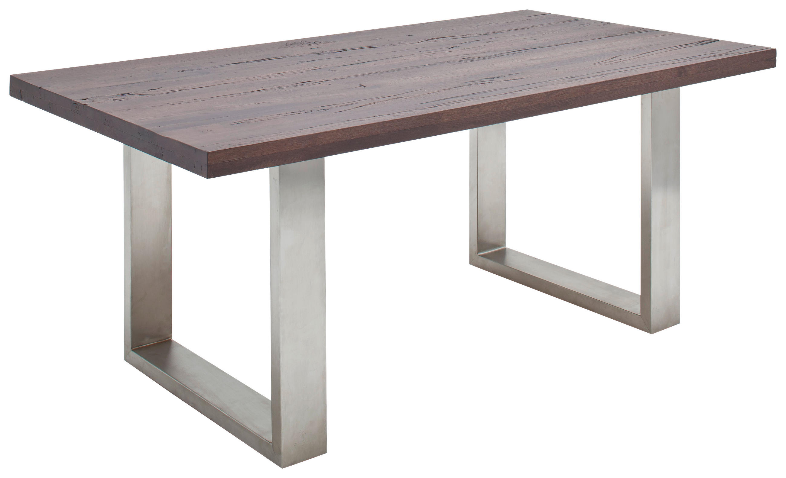 ESSTISCH 220/100/77 cm Eiche massiv Holz, Metall Eichefarben, Edelstahlfarben rechteckig - Edelstahlfarben/Eichefarben, Design, Holz/Metall (220/100/77cm) - Novel