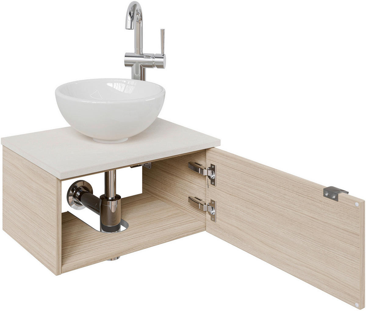 WASCHTISCHKOMBI 50 cm  - Edelstahlfarben/Eichefarben, Design, Keramik/Holzwerkstoff (50cm) - Sadena