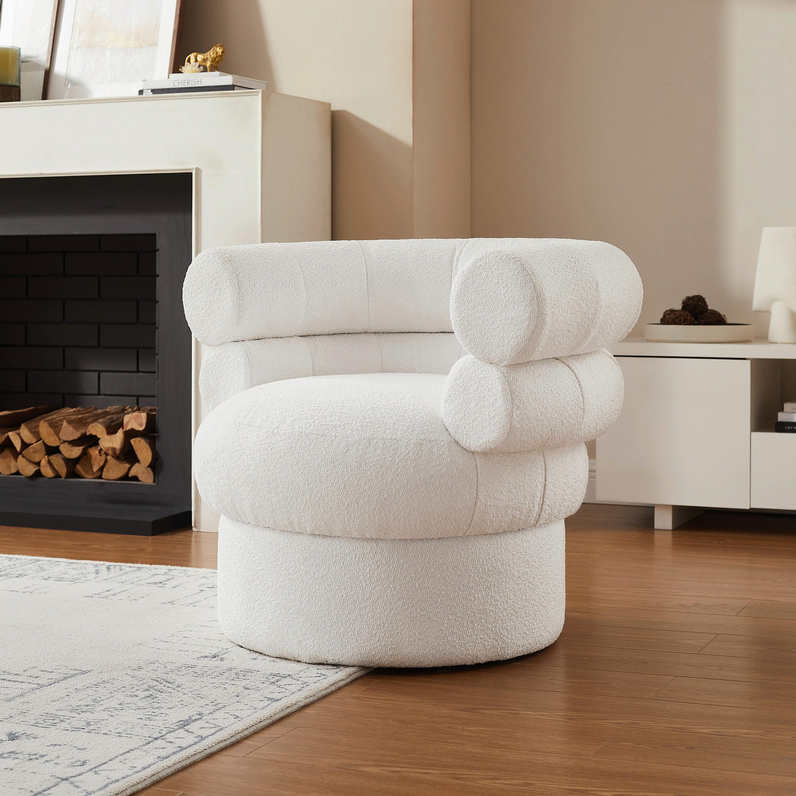 SESSEL in Bouclé Weiß  - Weiß/Braun, MODERN, Holz/Textil (86,4/71/79cm) - Livetastic