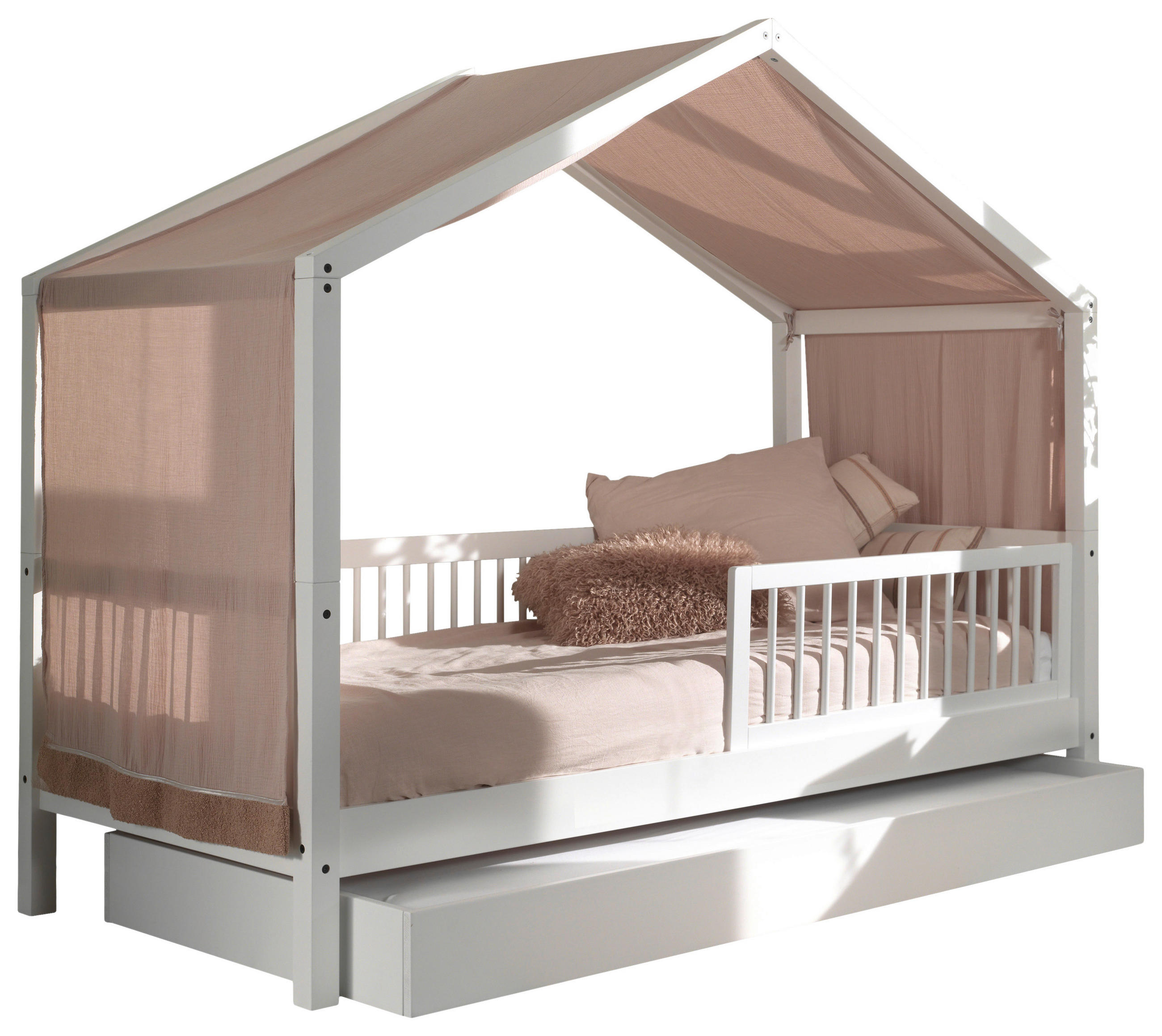 HAUSBETT Absturzsicherung, Rollrost, Bettschublade 90/200 cm  - Naturfarben/Weiß, MODERN, Holz (90/200cm) - MID.YOU