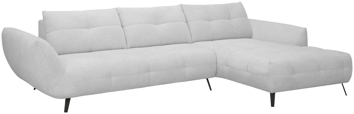 ECKSOFA Silberfarben Chenille Armlehnenkissen, Rücken echt, Sitztiefenverstellung  - Silberfarben/Schwarz, KONVENTIONELL, Textil/Metall (313/215cm) - Hom`in