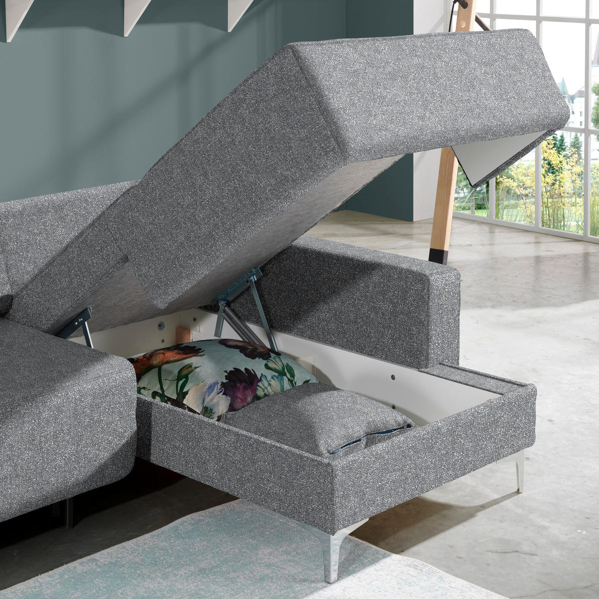 ECKSOFA  in Mikrovelours Grau  248/160 cm  - Alufarben/Grau, Design, Textil/Metall (248/160cm) - Sedda
