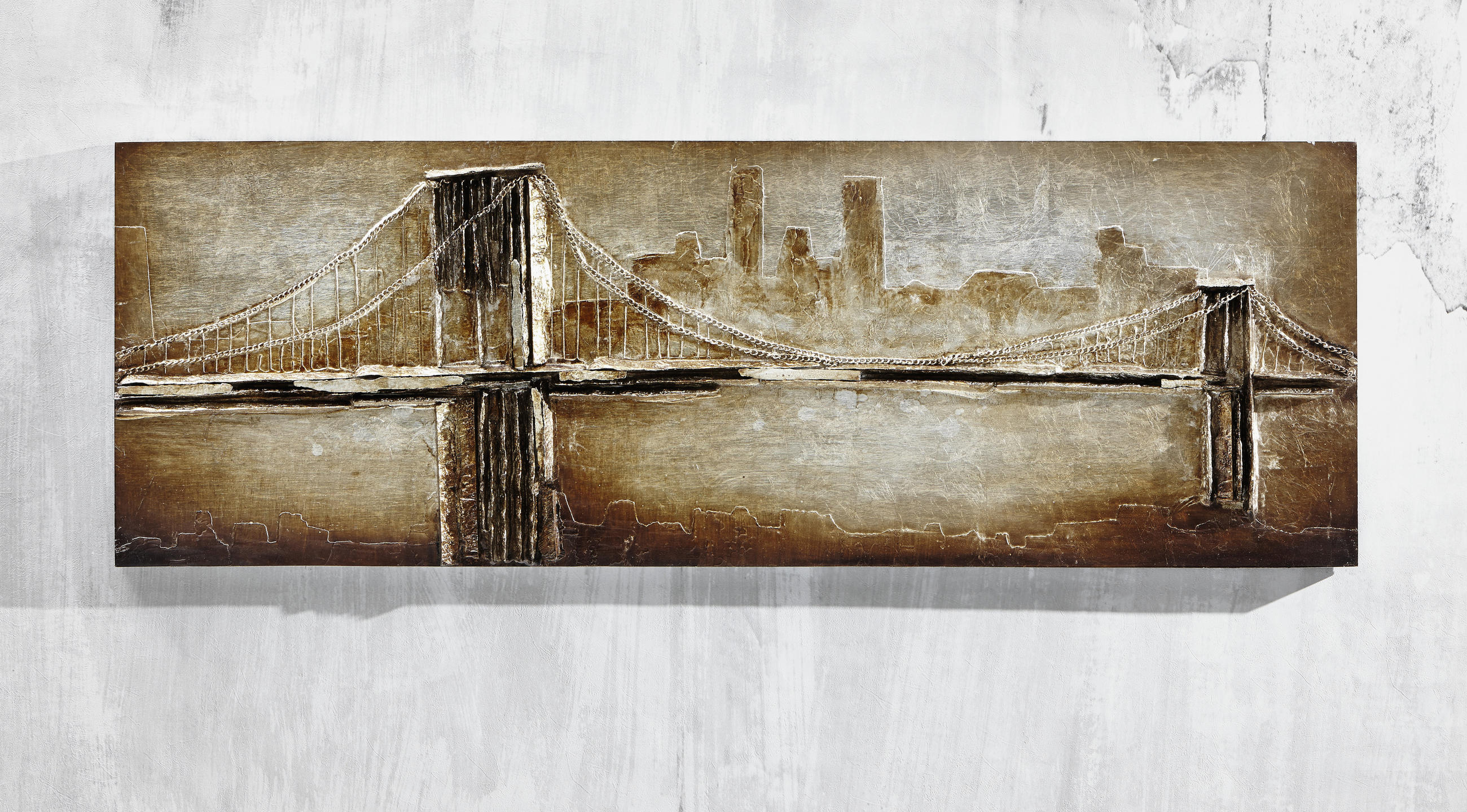 Thumbnail - Monee Objektbild, Braun, Gold, Holz, Metall, Kunststoff, Tanne, rechteckig, 160x55 cm, Fsc, handgemalt, 3D-Effekt, Bilde...