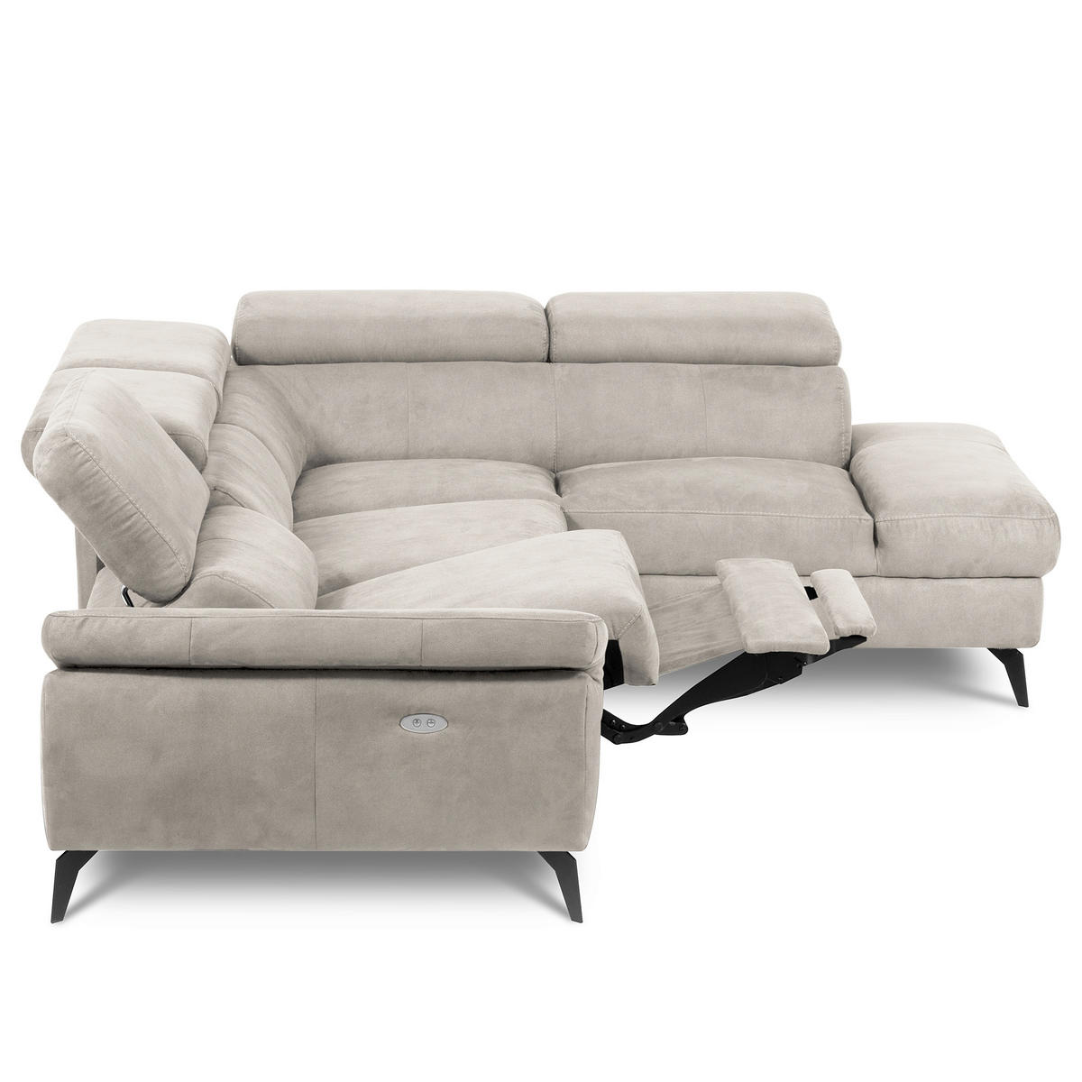 ECKSOFA SONO Hellgrau Lederlook Bettkasten, Armteilverstellung, Kopfteilverstellung  - Hellgrau/Schwarz, Design, Textil/Metall (265/210cm) - Livetastic