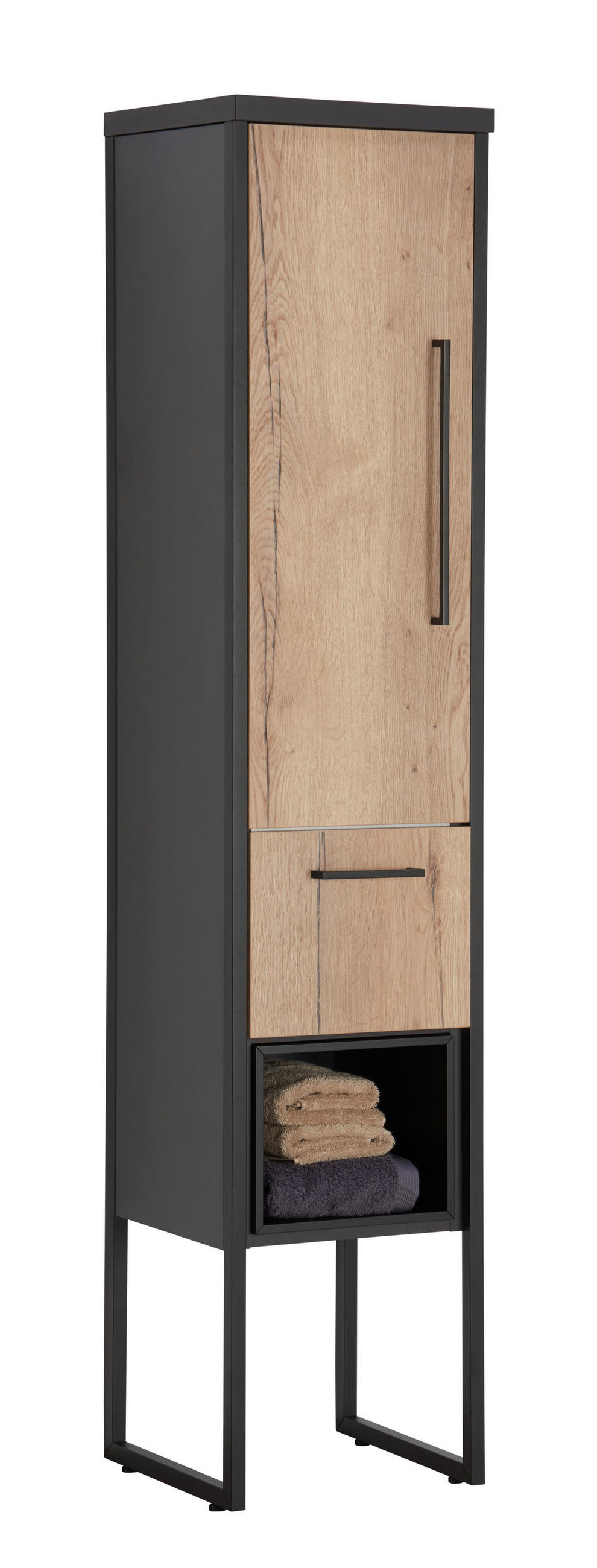 MIDISCHRANK 30/128/30 cm  - Eichefarben/Schwarz, Design, Holzwerkstoff/Metall (30/128/30cm) - Dieter Knoll