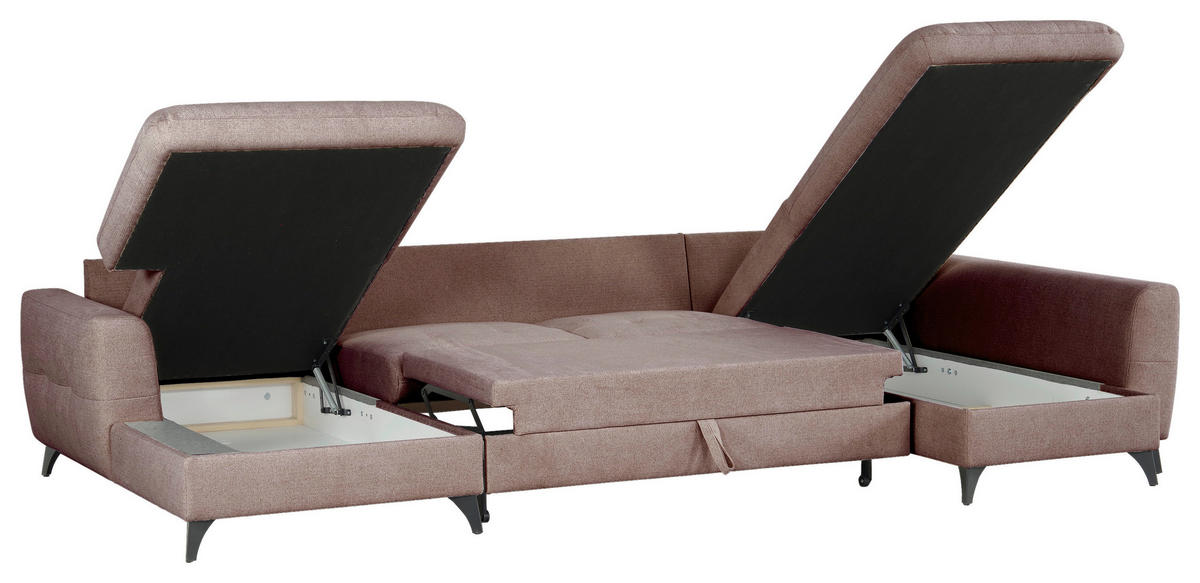 WOHNLANDSCHAFT Rosa Chenille  - Schwarz/Rosa, KONVENTIONELL, Textil/Metall (160/340/188cm) - Xora