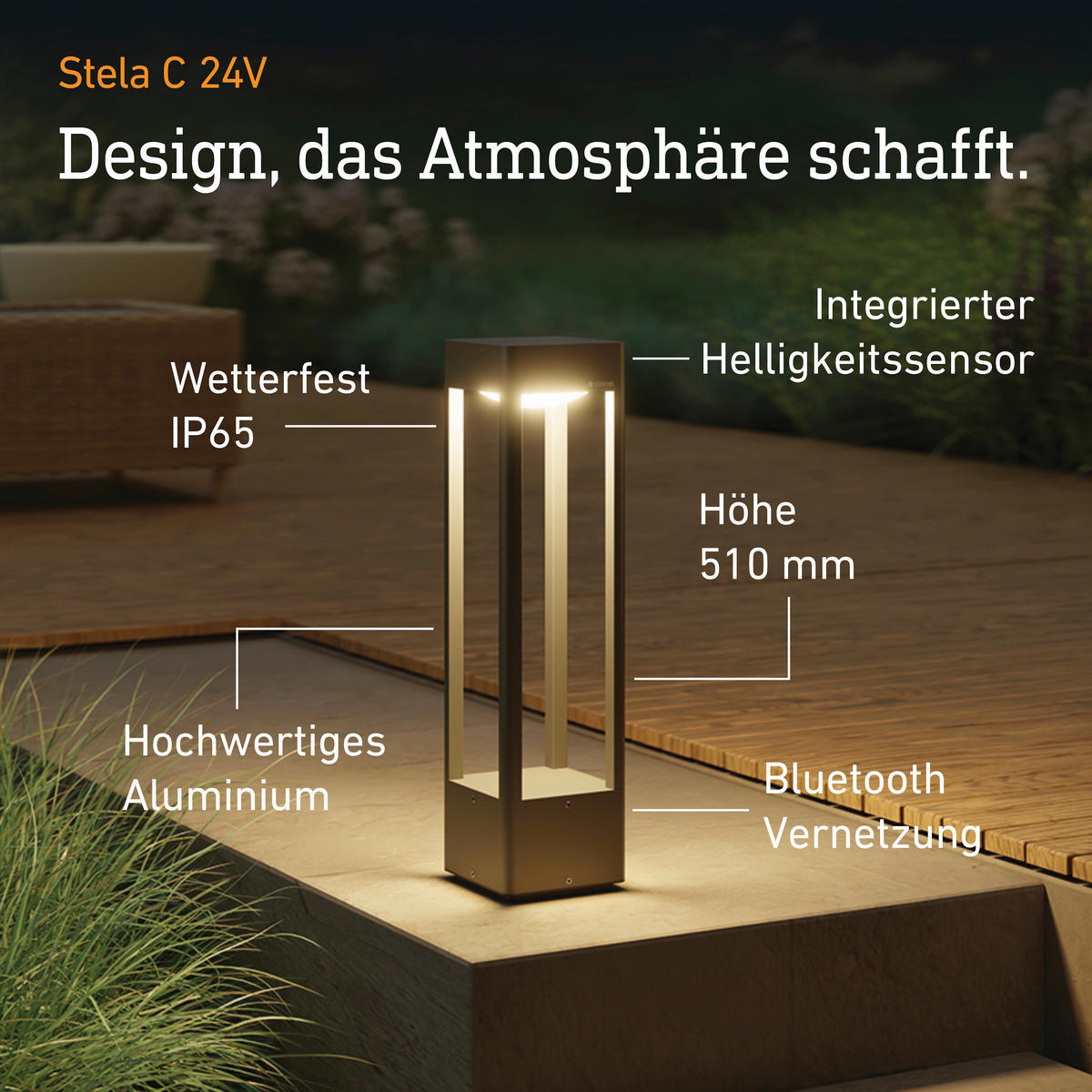 AUSSENLEUCHTE 24V Garten Lichtsystem 13/51/13 cm  - Anthrazit, Trend, Metall (13/51/13cm) - Steinel