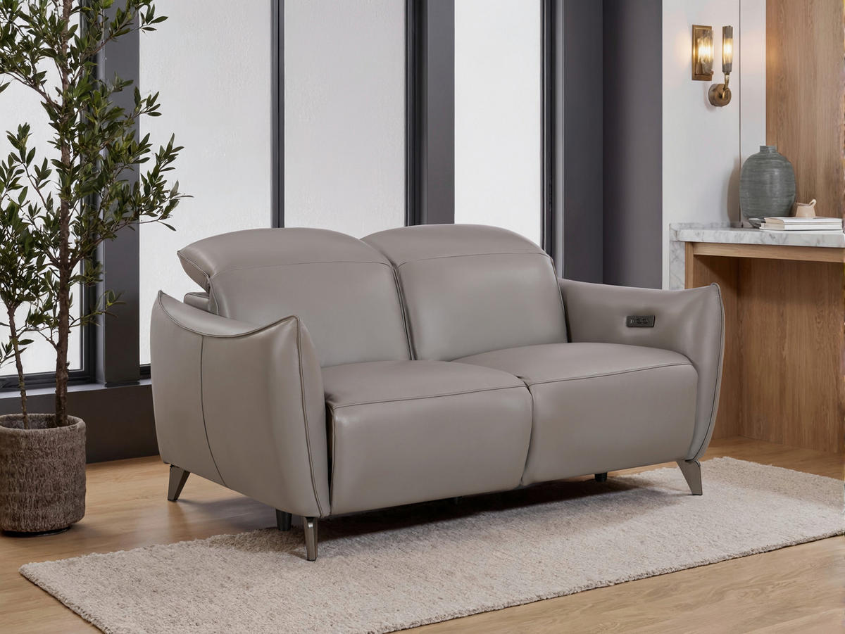 2,5-SITZER Grau Echtleder  - Grau, Design, Leder/Metall (184/79-99/104cm) - Novel