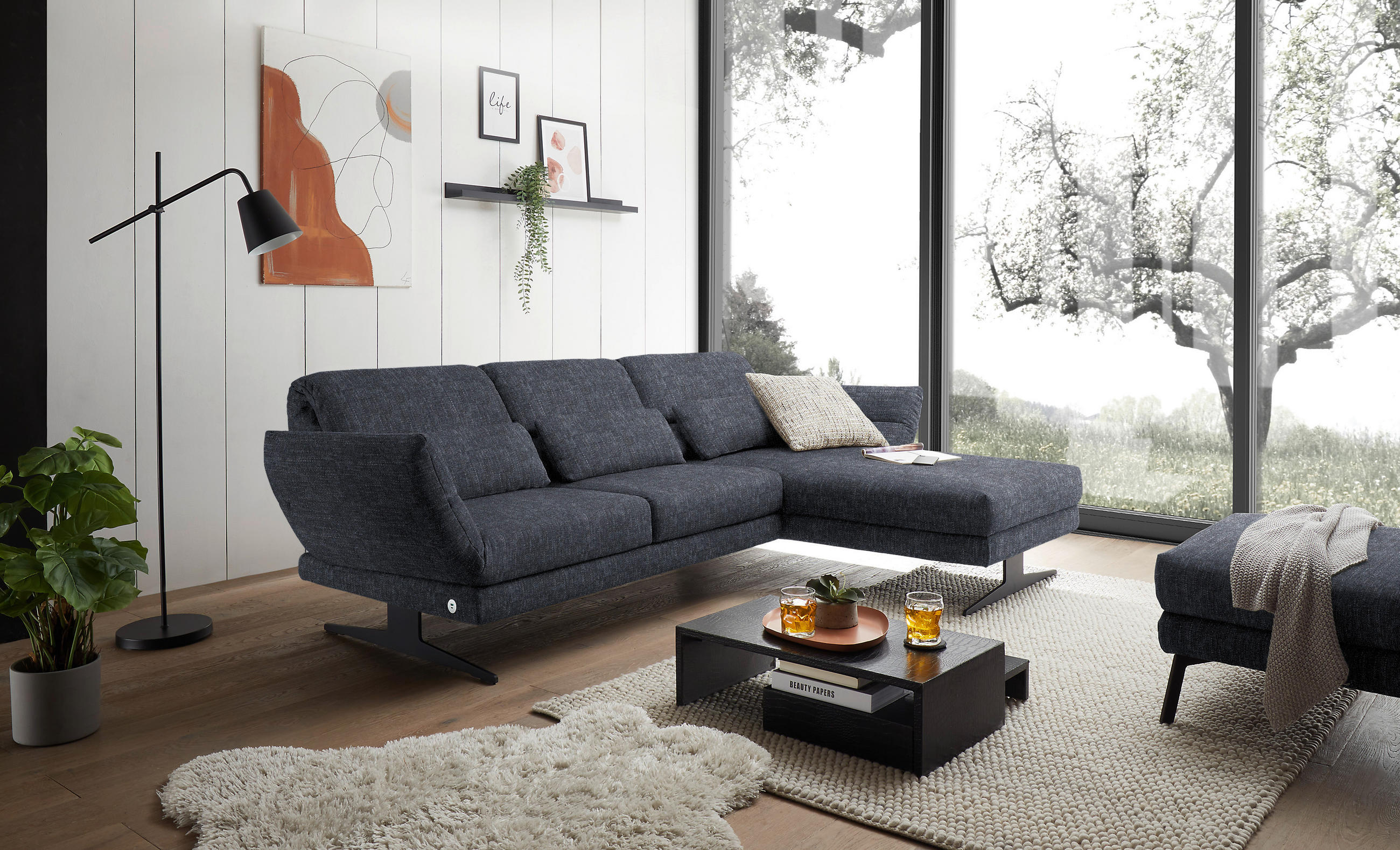 ECKSOFA in Flachgewebe Grau  - Schwarz/Grau, Design, Textil/Metall (279-327/176-217cm) - Dieter Knoll
