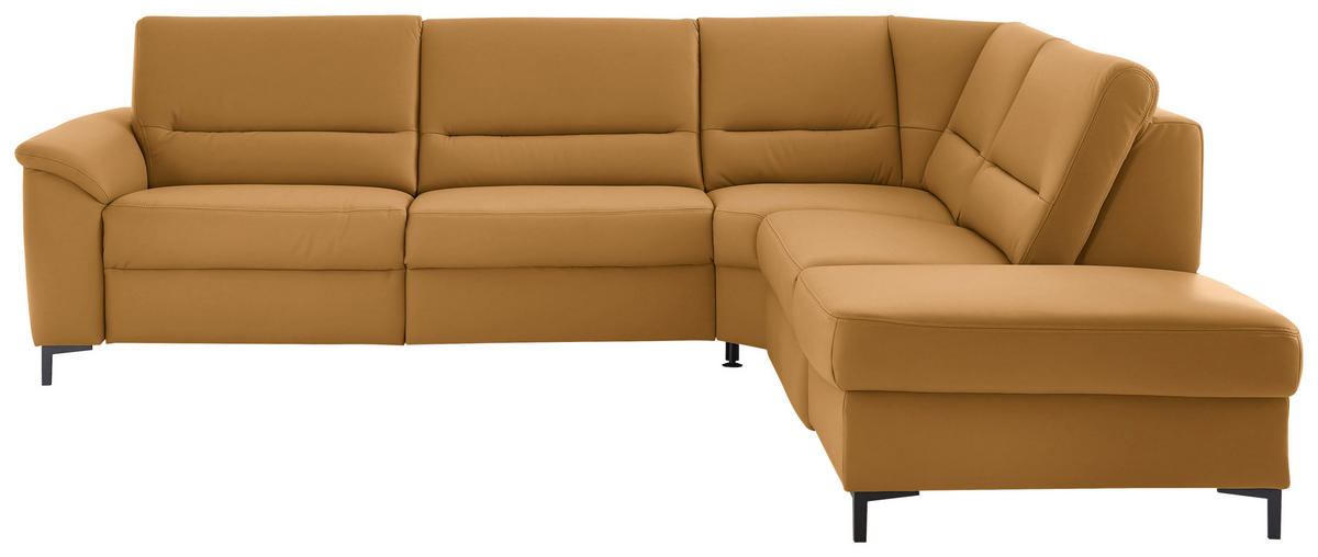 ECKSOFA  in Echtleder Senfgelb  290/249 cm  - Senfgelb/Schwarz, KONVENTIONELL, Leder/Metall (290/249cm) - Beldomo Premium