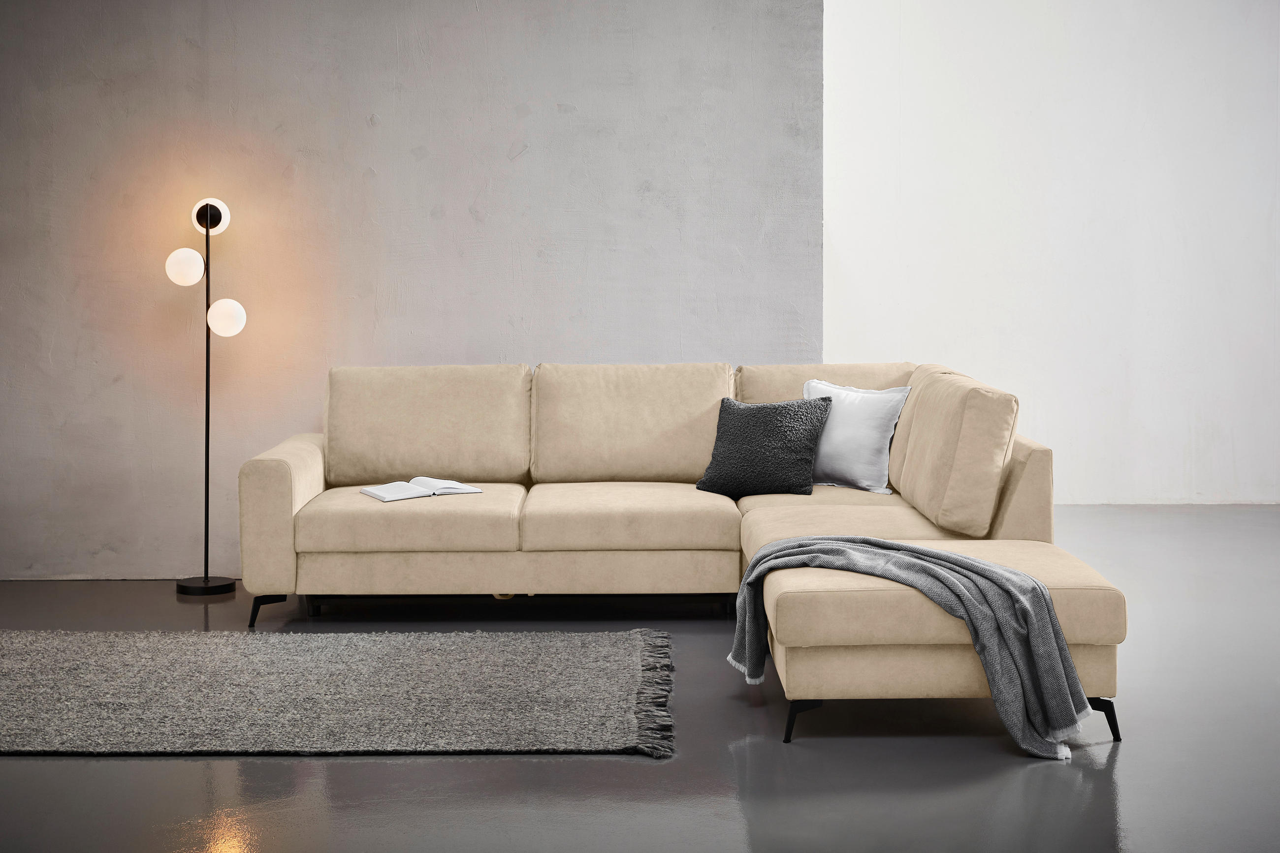 HÖRNSOFFA i chenille beige  - beige/svart, Klassisk, metall/textil (275/257cm) - MID.YOU