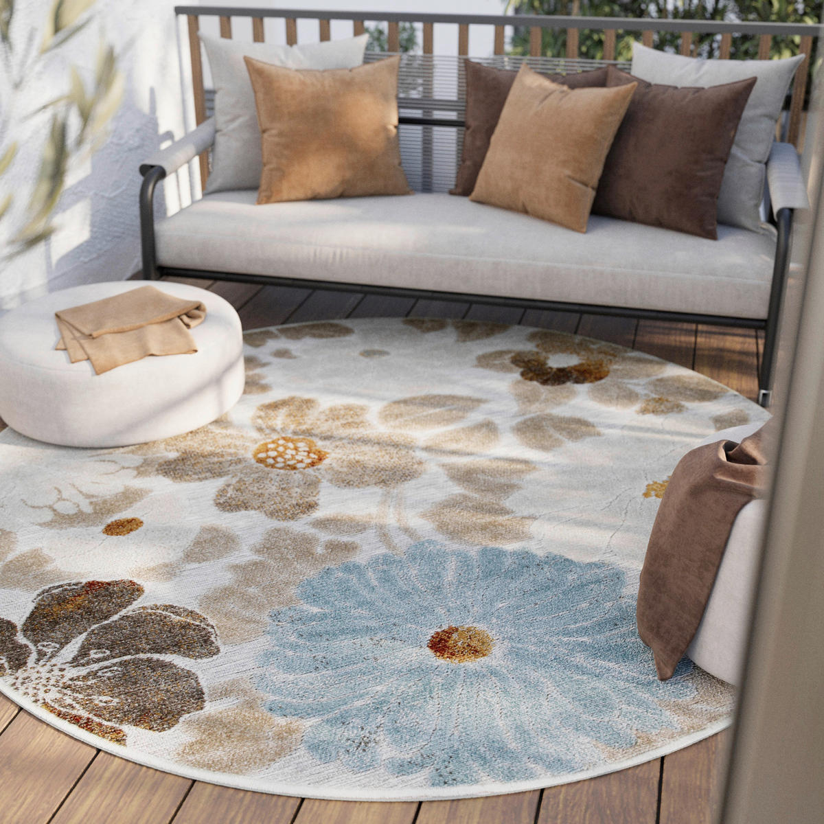 OUTDOORTEPPICH 160 cm Beach Flower Hellblau, Beige, Currygelb  - Currygelb/Beige, KONVENTIONELL, Textil (160cm) - WECON HOME