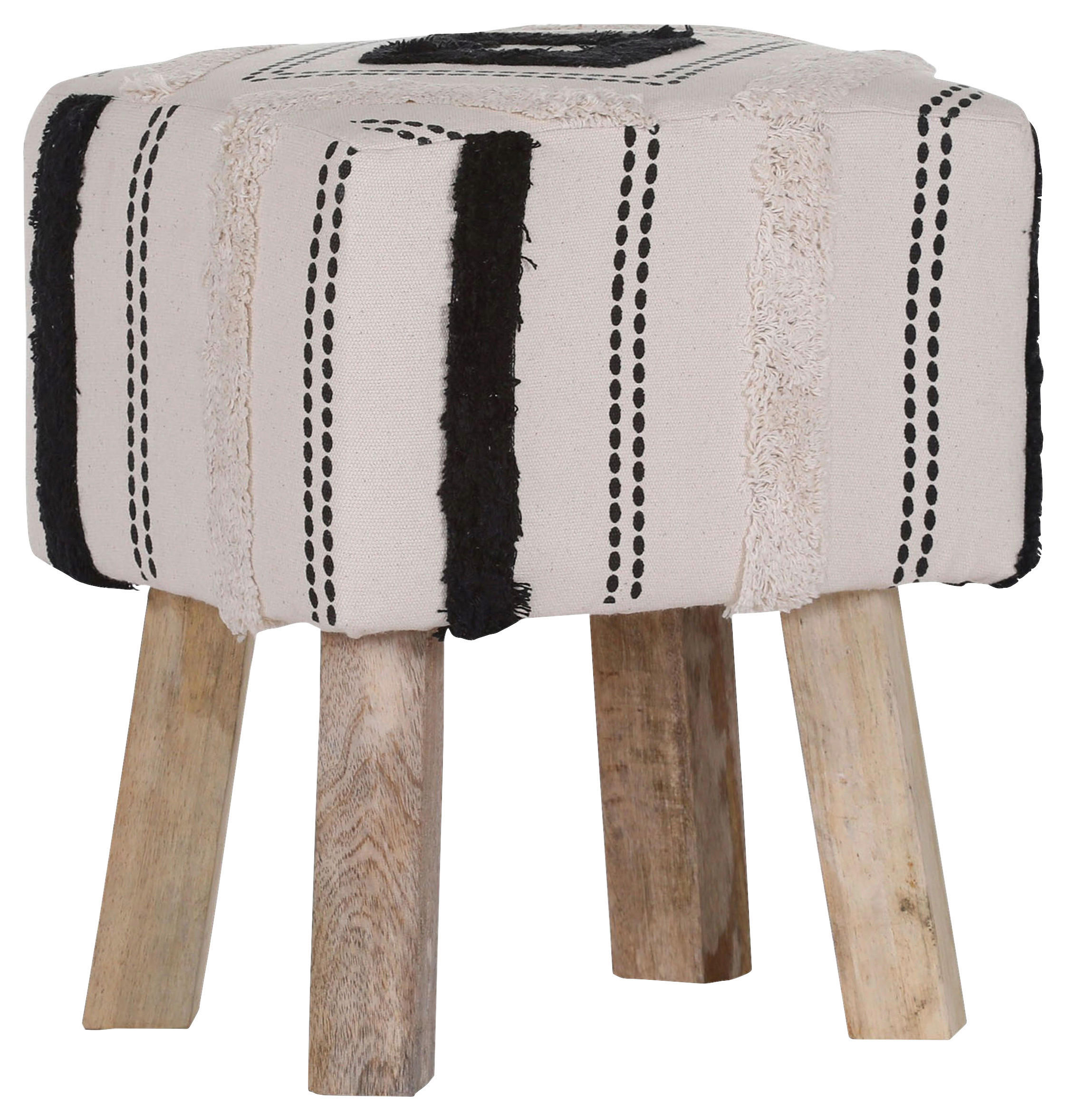 HOCKER Webstoff Creme, Schwarz, Beige  - Beige/Creme, Trend, Holz/Textil (40/50/35cm) - Carryhome