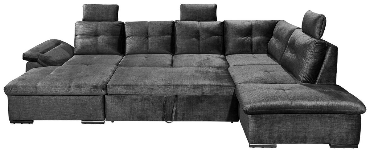 WOHNLANDSCHAFT in Mikrovelours Schwarz  - Schwarz, Konventionell, Kunststoff/Textil (127/334/217cm) - Carryhome