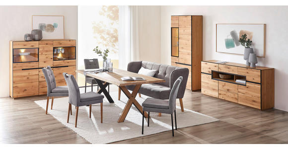 SITZBANK 179/88/76 cm Webstoff Grau Eiche vollmassiv - Eichefarben/Grau, KONVENTIONELL, Holz/Textil (179/88/76cm) - Cantus