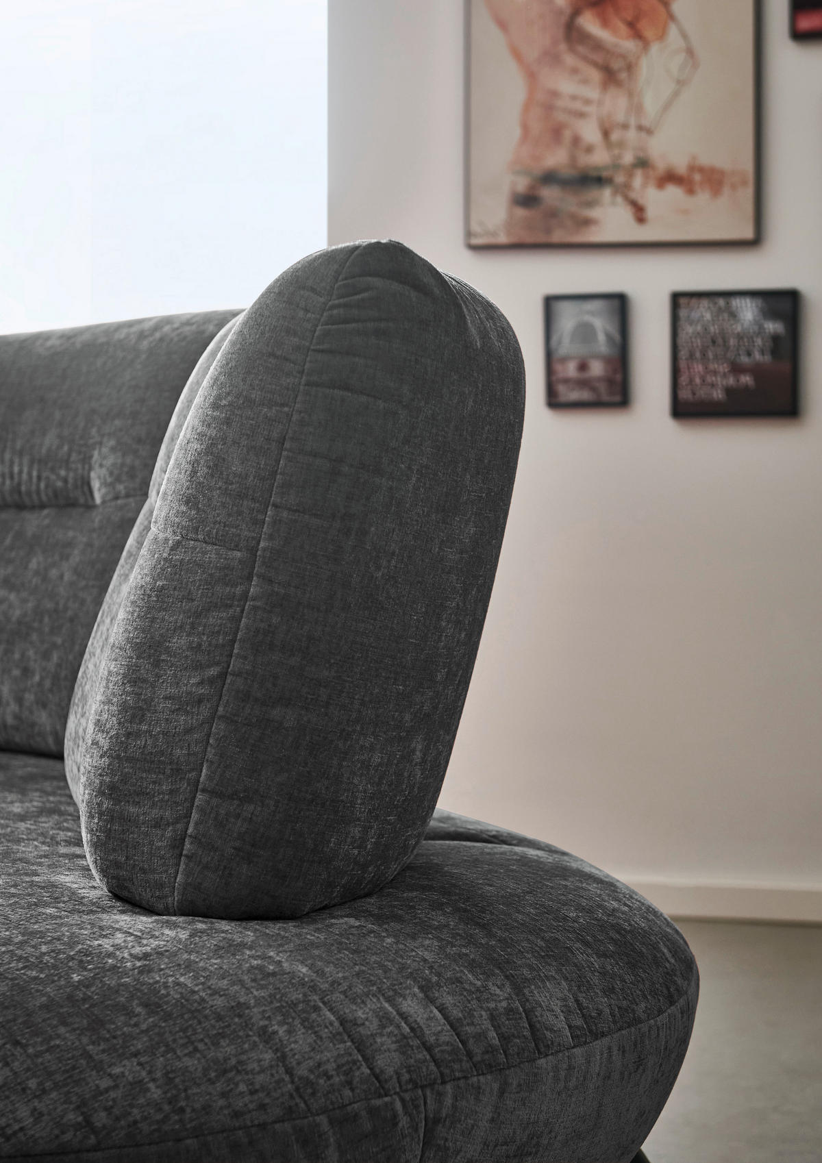 BIGSOFA Flachgewebe Anthrazit  - Anthrazit/Schwarz, Design, Textil/Metall (456/93/138cm) - Moderano
