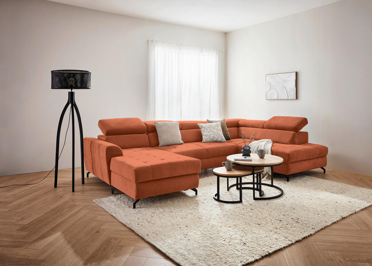 WOHNLANDSCHAFT Orange Struktur  - Schwarz/Orange, Design, Textil/Metall (177/327/203cm) - Stylife