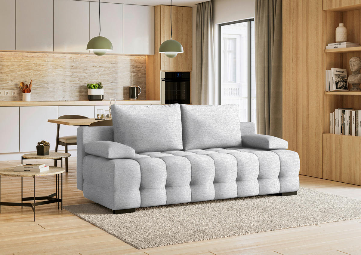 SCHLAFSOFA in Chenille, Plüsch Hellgrau  - Hellgrau/Schwarz, KONVENTIONELL, Kunststoff/Textil (209/96/100cm) - Stylife