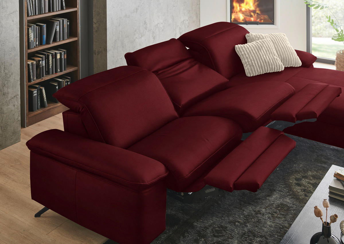 ECKSOFA  Echtleder Bordeaux  - Bordeaux/Schwarz, Design, Leder/Metall (307/169cm) - Beldomo Premium