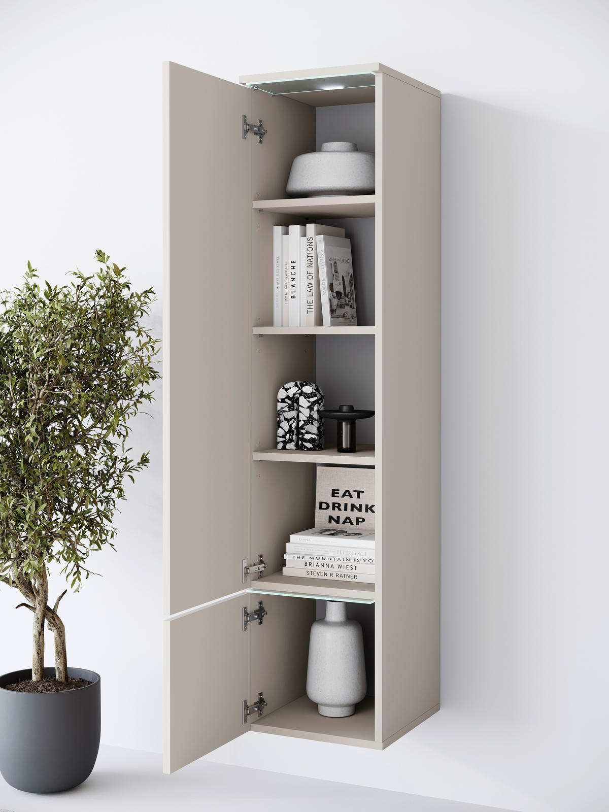 VYSOKÁ SKRINKA - sivá/kašmírová, Design, kompozitné drevo/plast (30/130/33cm) - P & B